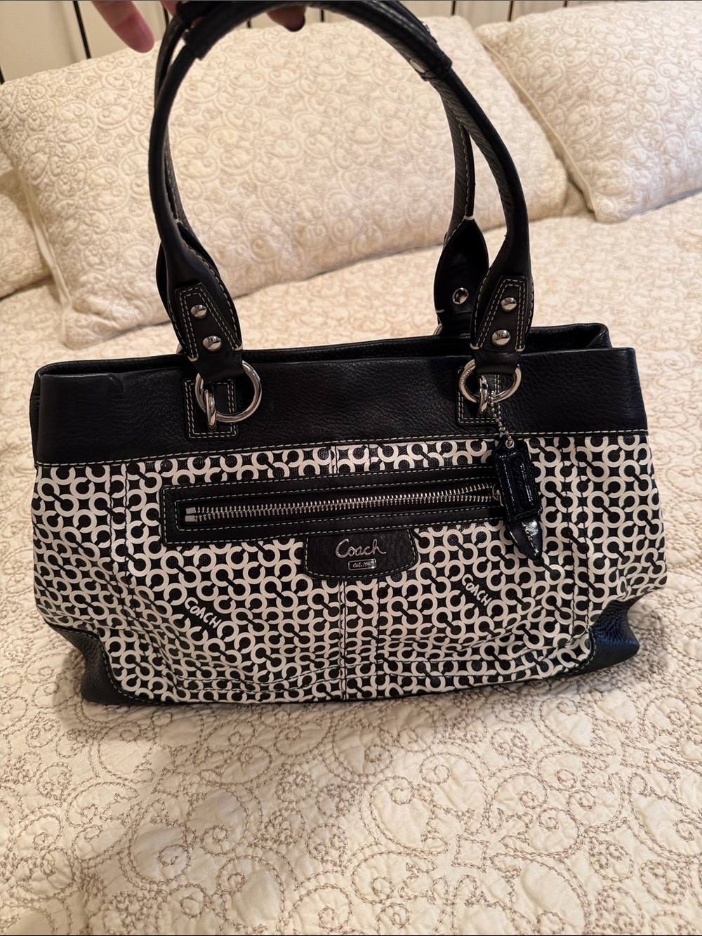 Coach Black and White Signature Shoulder Bag